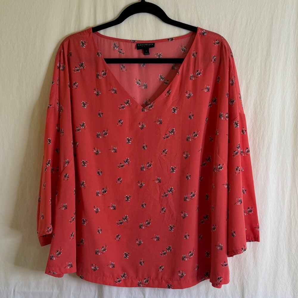 Lane Bryant, Women's Top Blouse 3/4 Sleeves Coral/Orange Floral Plus Size 18